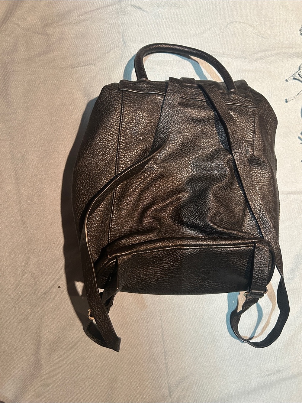 Black Leather Drawstring Backpack - Picture 3 of 4